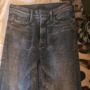 MOTHER High-Rise Jeans in Washed Black-Gray